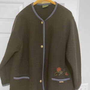Geiger Collection Navy Blue Vintage Austria Made Wool Embroidered Cardigan sz 50